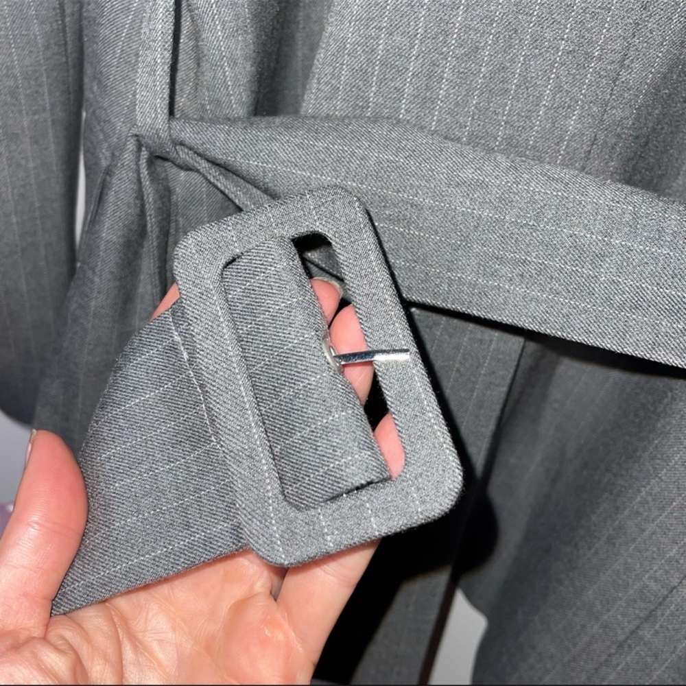 Avec Les Filles Belted Grey Pinstripe Blazer Jacket - Picture 12 of 14